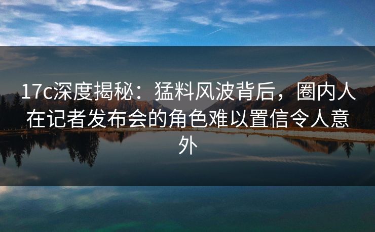 17c深度揭秘：猛料风波背后，圈内人在记者发布会的角色难以置信令人意外